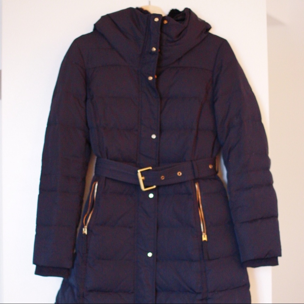Zara Navy Waterproof Lined Long Puffer Jacket